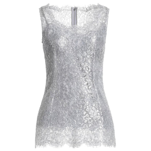NWT Dolce & Gabbana Silver Lace Metallic Sleeveless Tank Top Blouse IT 42 M - Picture 1 of 9